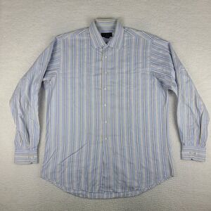 Scott Barber Shirt Mens XLT‎ XL Tall Blue Brown Striped Cotton Dress Button Up *